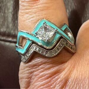 Turquoise and sterling silver  Geometric Ring EUC